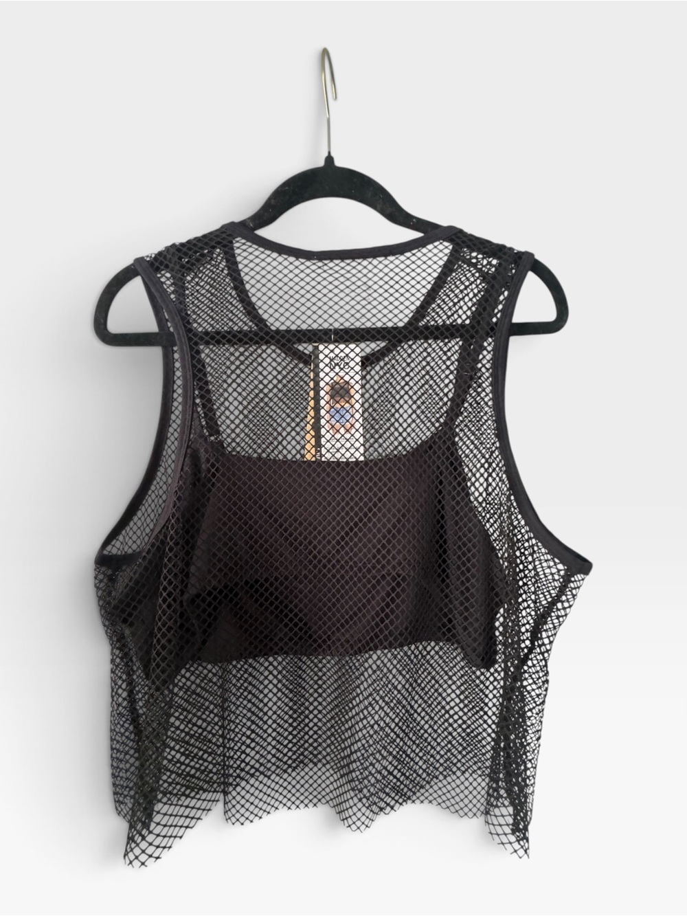 NEW Madden NYC Black Mesh Tank Top with Iridescent Stud Accents, XL - Picture 5 of 6